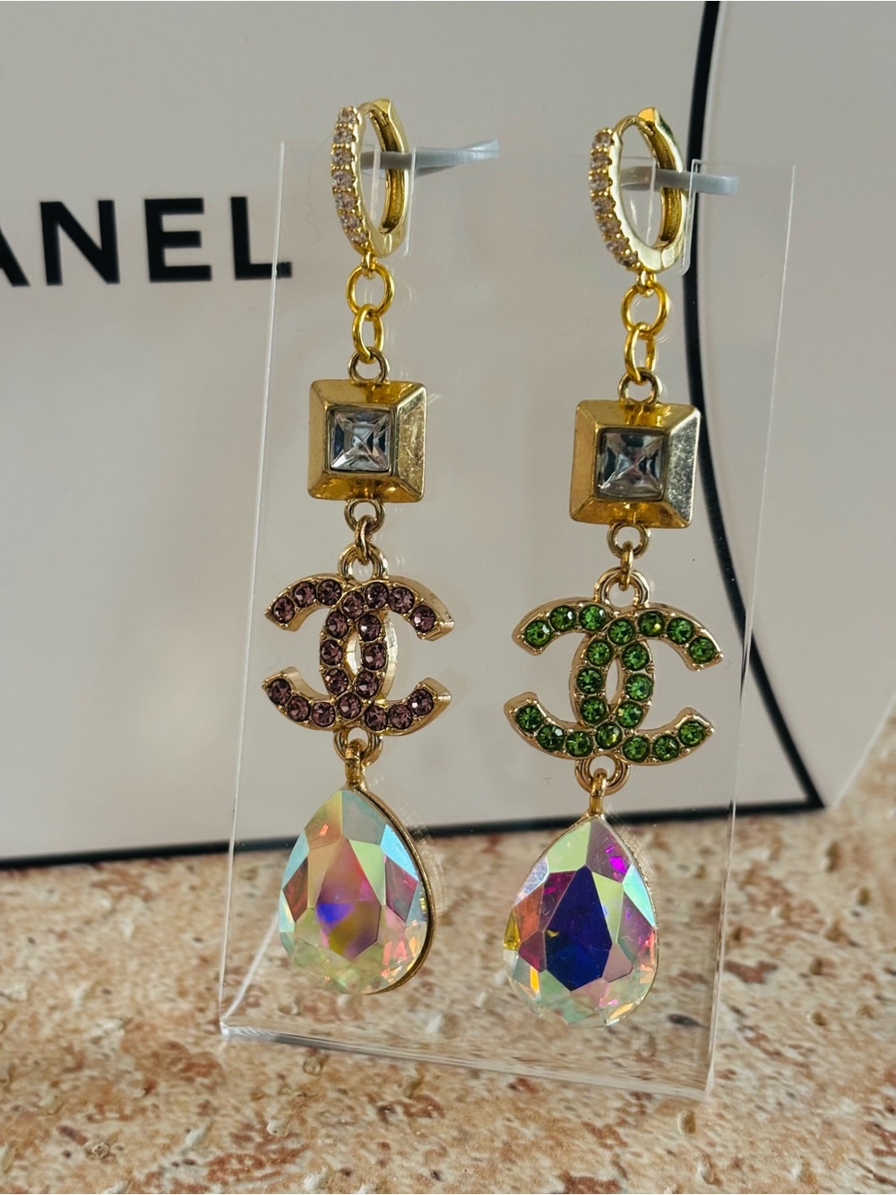 Iridescent Gold Tone Earrings with Authentic Hardware & Chanel Box